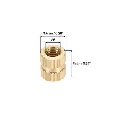 Harfington Uxcell Knurled Insert Nuts, M5 x 8mm(L) x 7mm(OD) Female Thread Brass Embedment Assortment Kit, 50 Pcs