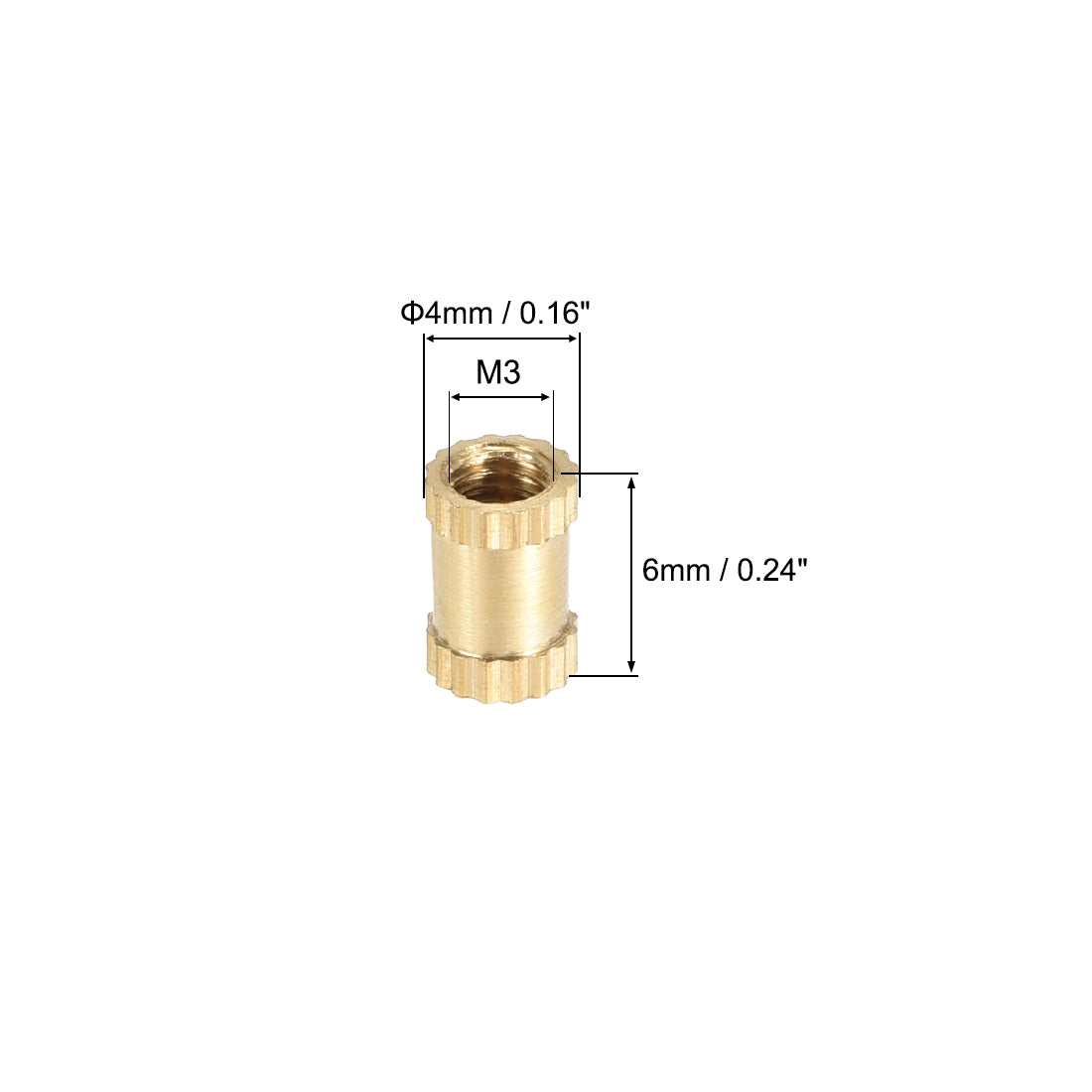 uxcell Uxcell Knurled Insert Nuts, M3 x 6mm(L) x 4mm(OD) Female Thread Brass Embedment Assortment Kit, 50 Pcs