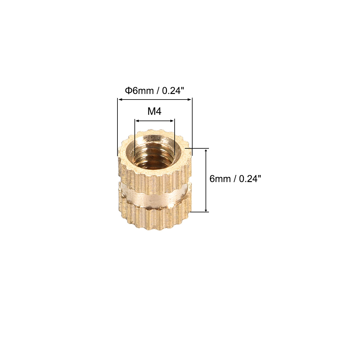 uxcell Uxcell Knurled Insert Nuts, M4 x 6mm(L) x 6mm(OD) Female Thread Brass Blind Embedment Assortment Kit, 50 Pcs