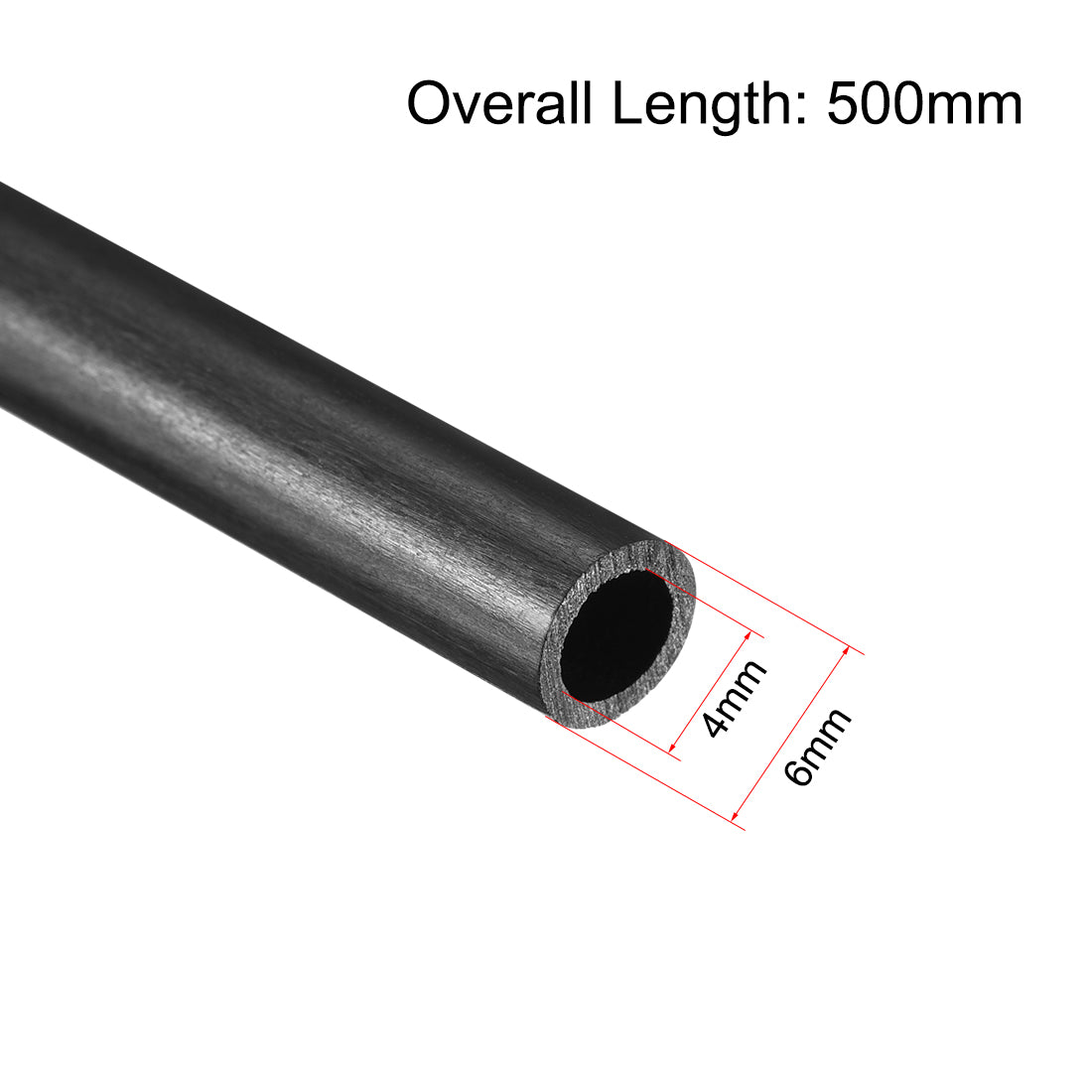uxcell Uxcell Carbon Fiber Round Tube 6mm x 4mm x 500mm Carbon Fiber Wing Pultrusion Tubing for RC Airplane Quadcopter