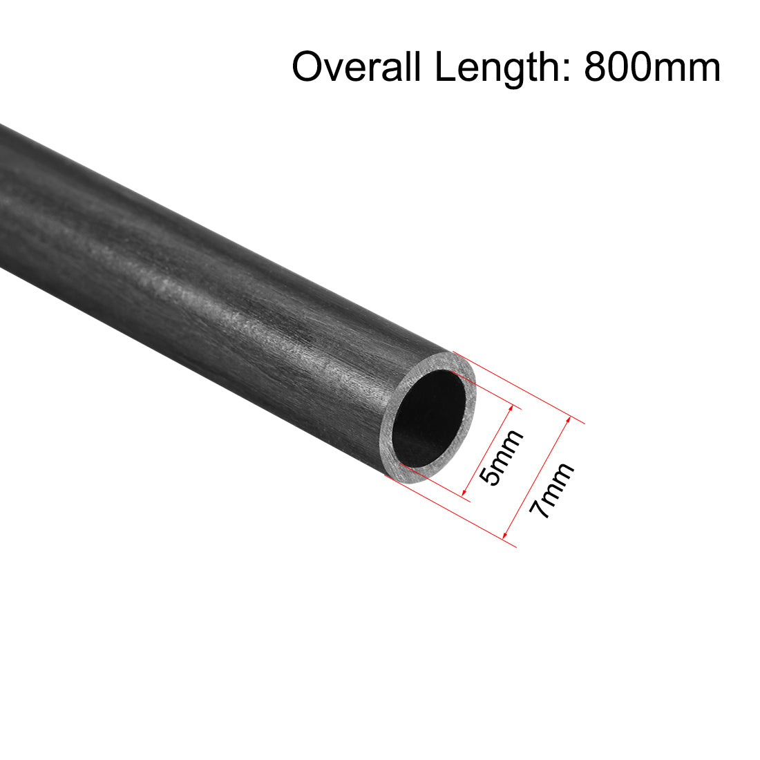 uxcell Uxcell Carbon Fiber Round Tube 7mm x 5mm x 800mm Carbon Fiber Wing Pultrusion Tubing for RC Airplane Quadcopter