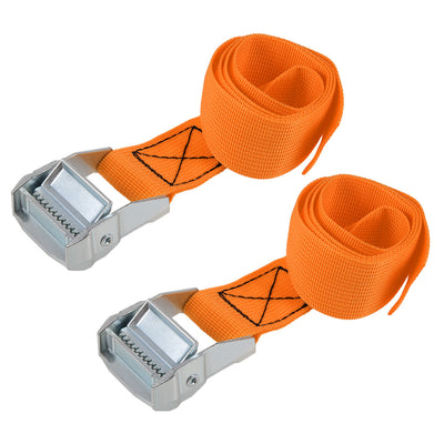 Harfington Uxcell Lashing Strap 1.5" x 2.6' Cargo Tie Down Straps with Cam Lock Buckle Up to 1100lbs Orange 2Pcs