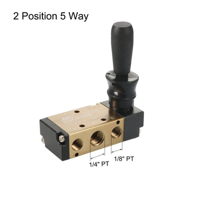 Harfington Uxcell Manual Hand Pull Solenoid Valve 2 Position 5 Way Pneumatic 1/4" PT Air Hand Lever Operated Valve with 4mm OD Connect Fitting and Brass Exhaust Muffler