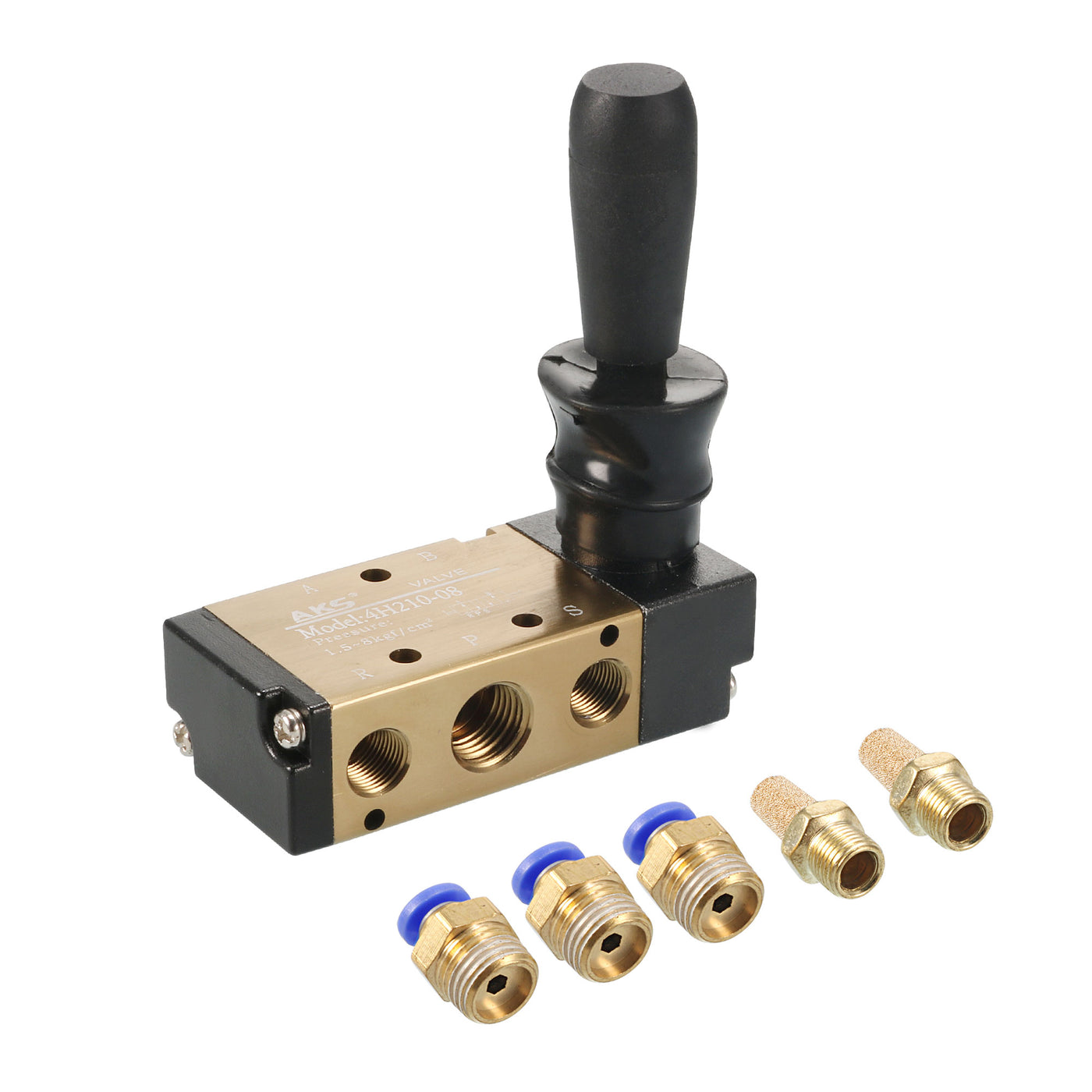 uxcell Uxcell Manual Hand Pull Solenoid Valve 2 Position 5 Way Pneumatic 1/4" PT Air Hand Lever Operated Valve with 4mm OD Connect Fitting and Brass Exhaust Muffler