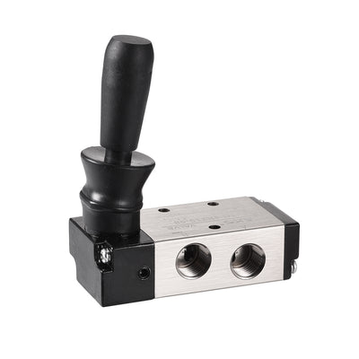 Harfington Uxcell Manual Hand Pull Solenoid Valve 2 Position 5 Way Pneumatic 1/4" PT Air Hand Lever Operated with 6mm OD Connect Fitting and Brass Exhaust Muffler