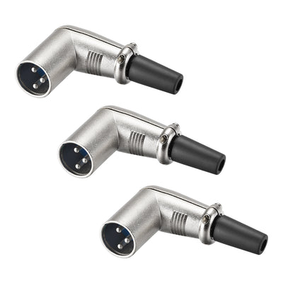 Harfington Uxcell 3pcs 3-Pin XLR Male Right	Angle Connector,Microphone Mic Cable Plug Connector,Mic Audio Socket,Silver Tone
