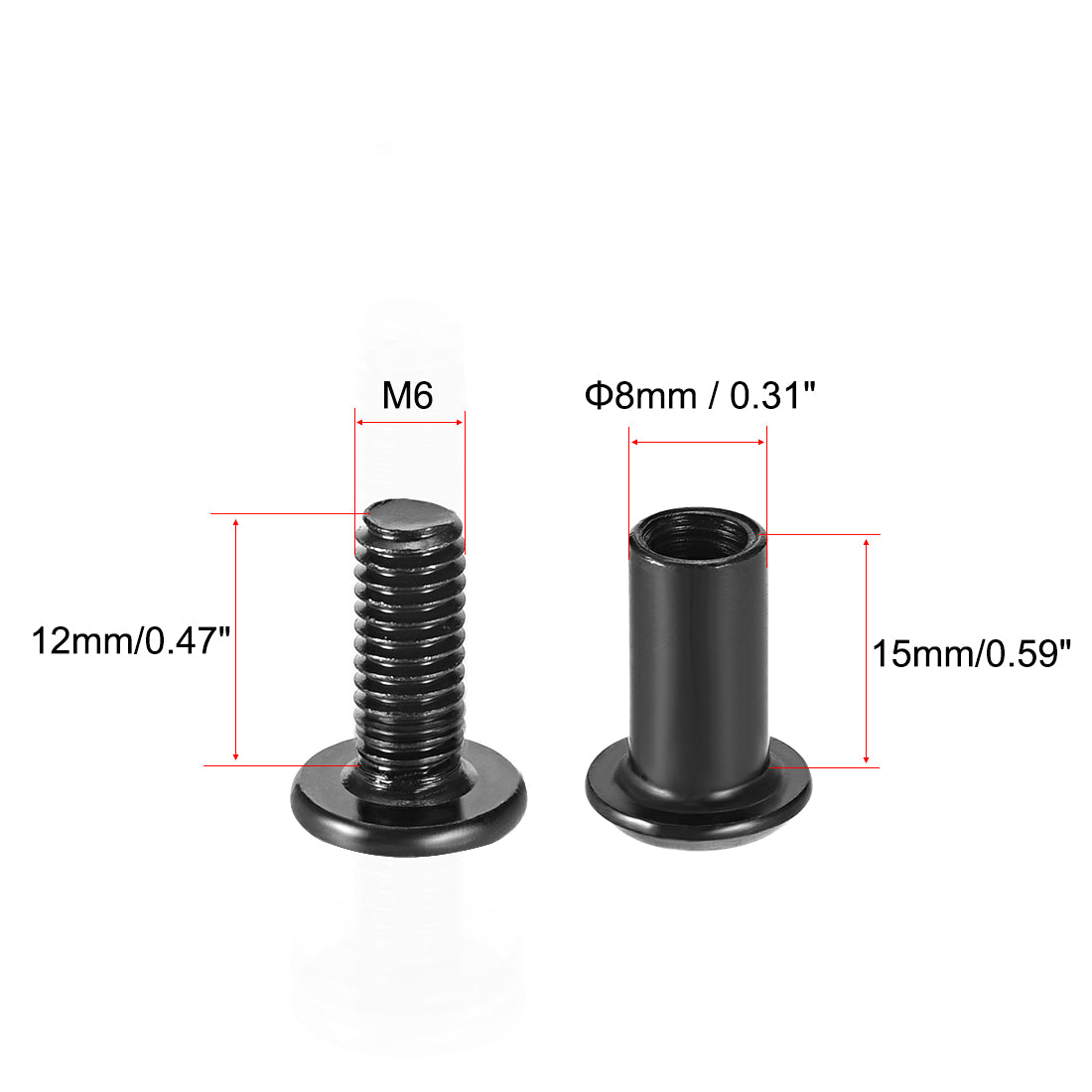 uxcell Uxcell Screw Post Male M6x12mm Belt Buckle Binding Bolts Carbon Steel Black 10 Sets