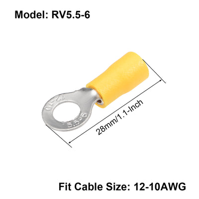Harfington Uxcell RV5.5-6 Insulated Electrical Crimp Terminal, Ring Spade Wire Connector Yellow for AWG12-10