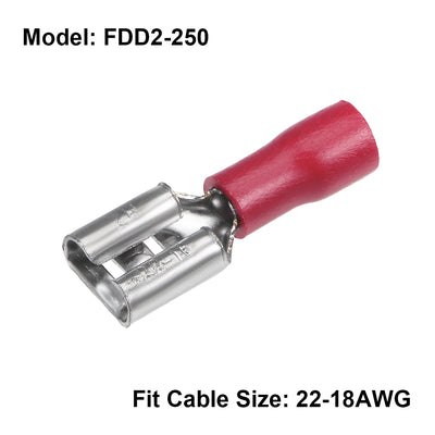 Harfington Uxcell FDD2-250 Female Insulated Spade Wire Connector Electrical Crimp Terminal Red for 18-22 AWG , 20 Pcs