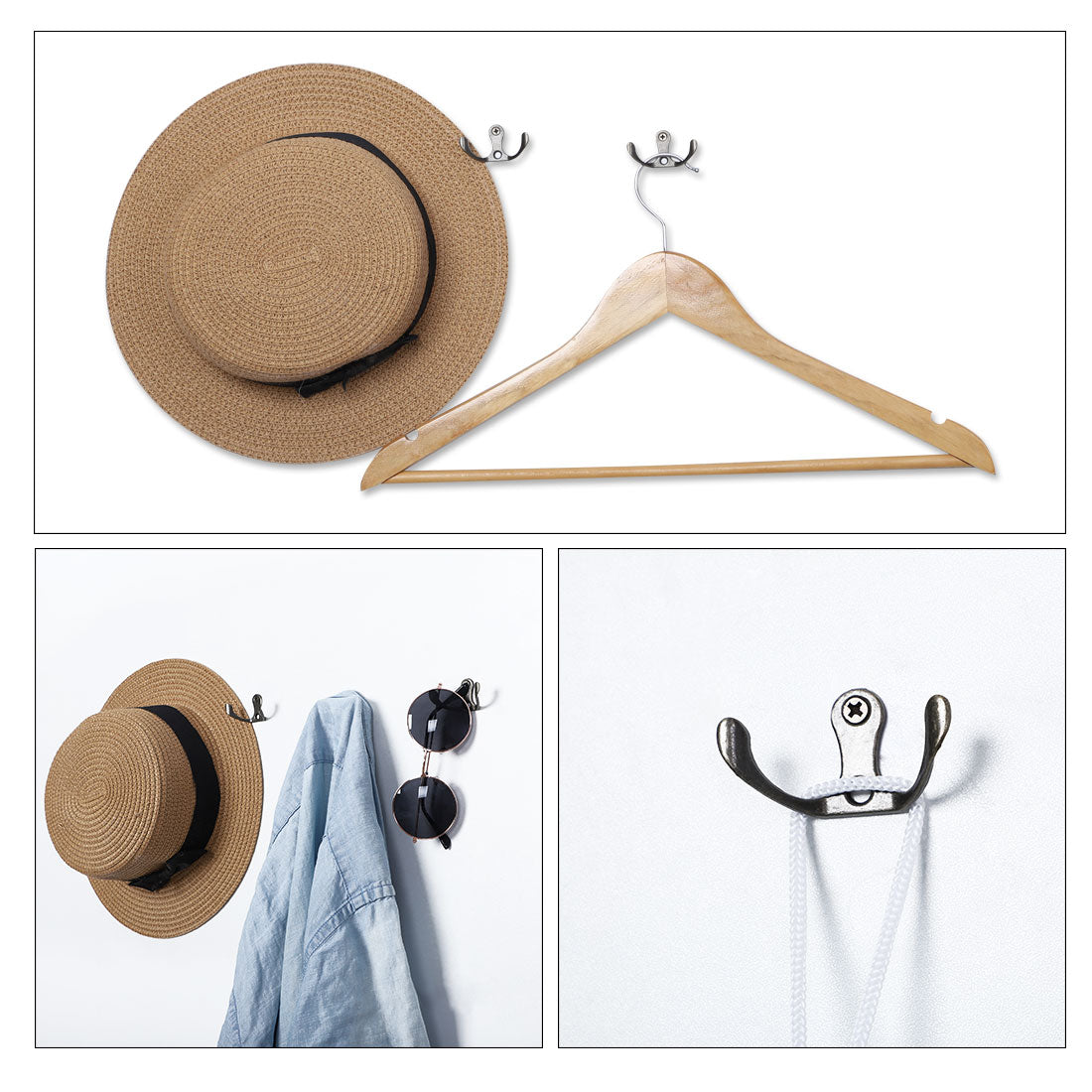 uxcell Uxcell 12pcs Dual Hook Coat Hat DIY Robe Hooks Cloth Hanger Holder w Screws Bronze Tone