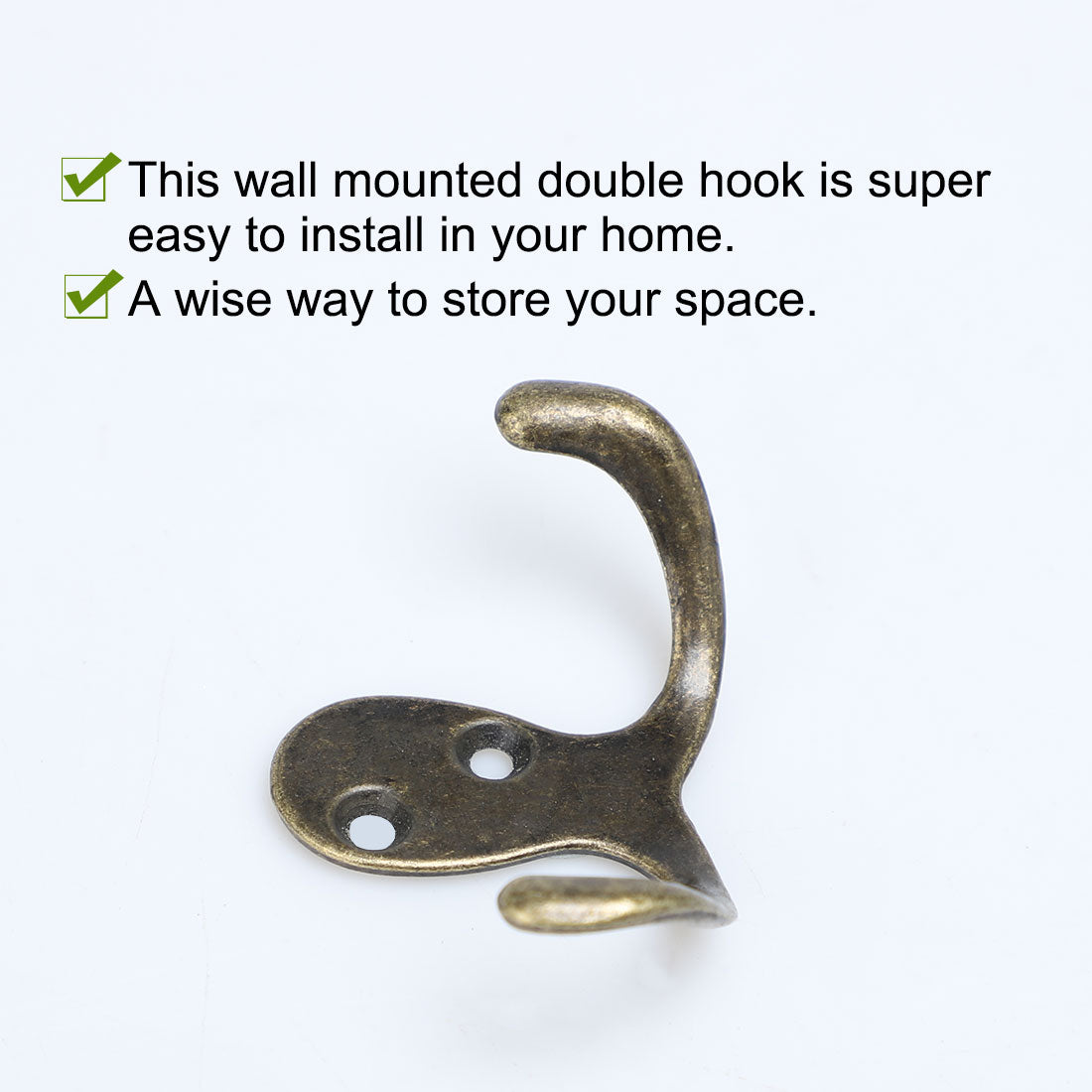 uxcell Uxcell 4pcs Dual Robe Hooks Zinc Alloy Hook Wall Bedroom Holder w Screws, Bronze Tone