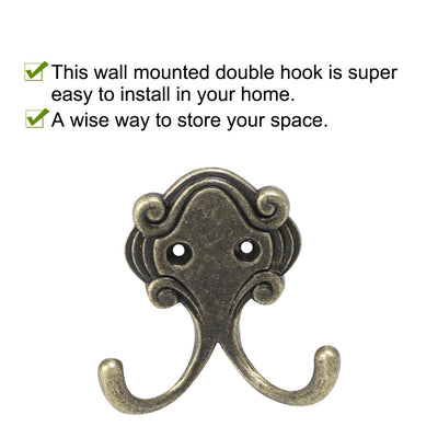 Harfington Uxcell 5pcs Dual Robe Hooks Metal Hook Towel Wall Bathroom w Screws, Bronze Tone