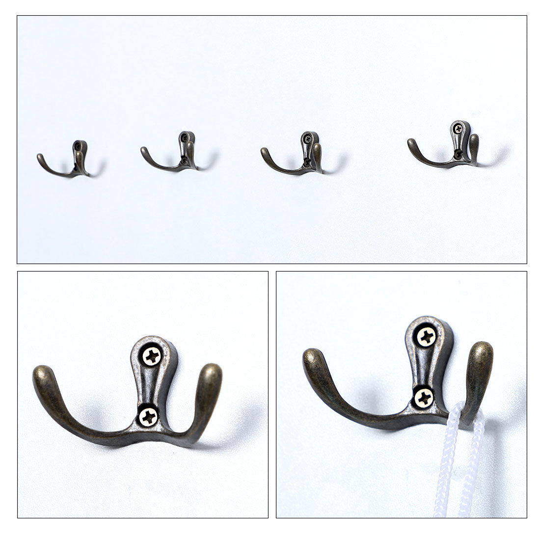uxcell Uxcell 5pcs Dual Robe Hooks Zinc Alloy Coat Hook Wall Bedroom DIY Holder with Screws