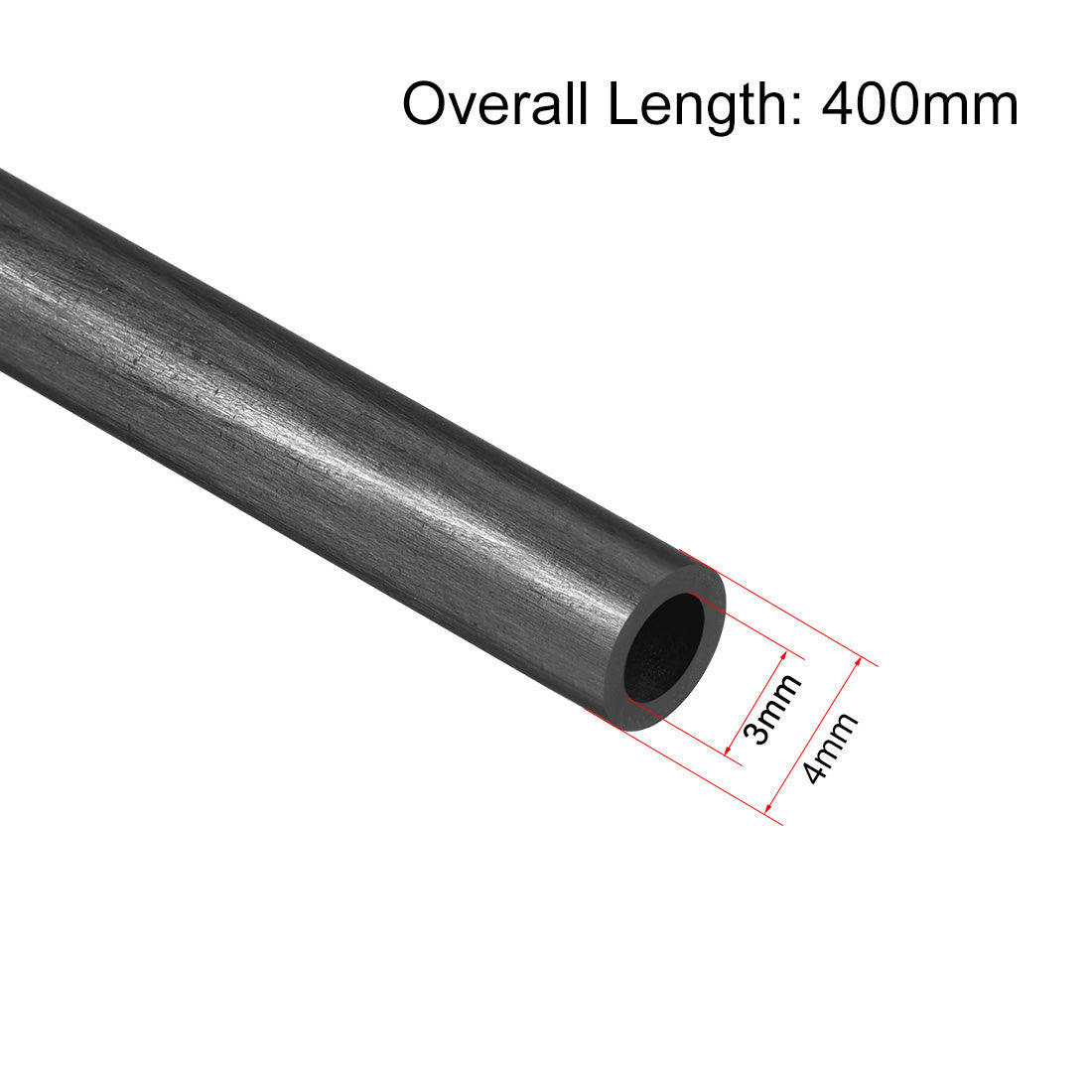 uxcell Uxcell Carbon Fiber Round Tube 4mm x 3mm x 400mm Carbon Fiber Wing Pultrusion Tubing for RC Airplane Quadcopter 2 Pcs