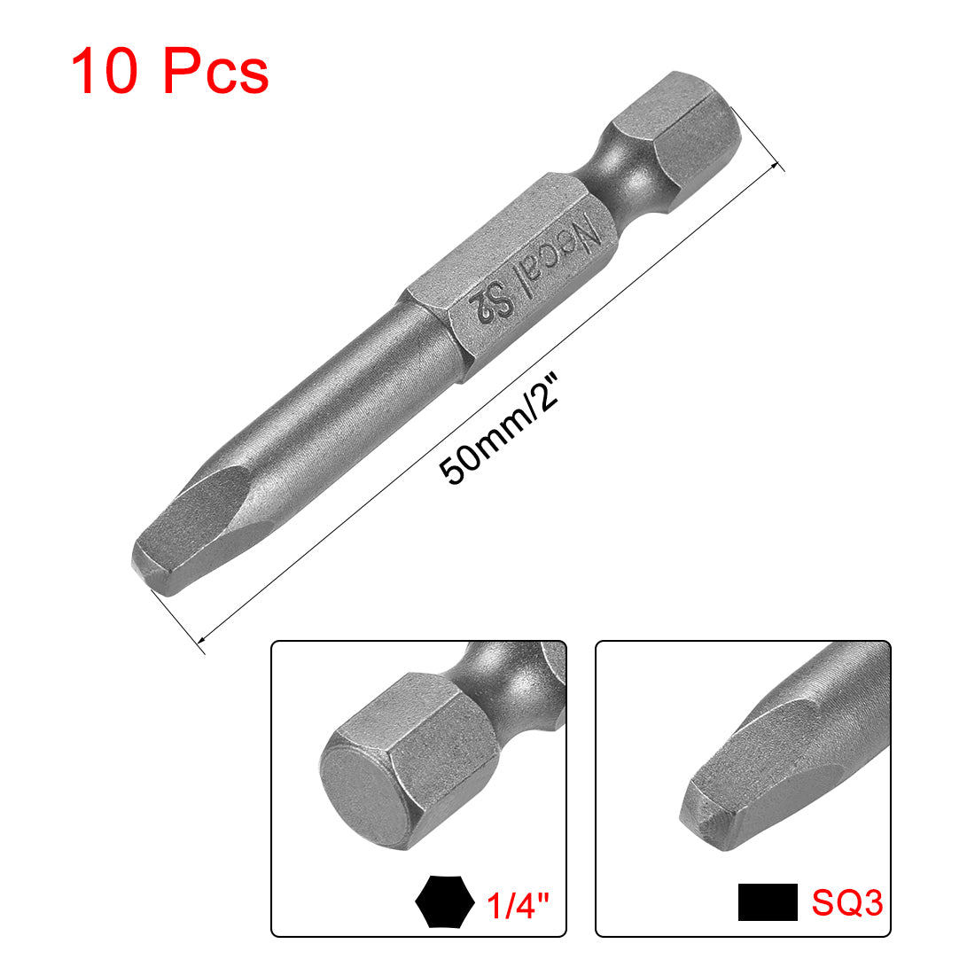 uxcell Uxcell 1/4-Inch Hex Shank 50mm Length Square Head SQ3 Magnetic Screw Driver S2 Screwdriver Bits 10pcs
