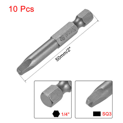 Harfington Uxcell 1/4-Inch Hex Shank 50mm Length Square Head SQ3 Magnetic Screw Driver S2 Screwdriver Bits 10pcs