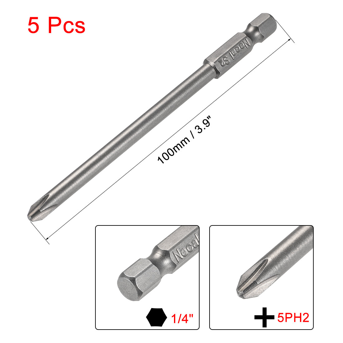 Uxcell Uxcell 1/4-Inch Hex Shank 200mm Length Phillips Cross 6PH2 Magnetic Screw Driver S2 Screwdriver Bits 2pcs
