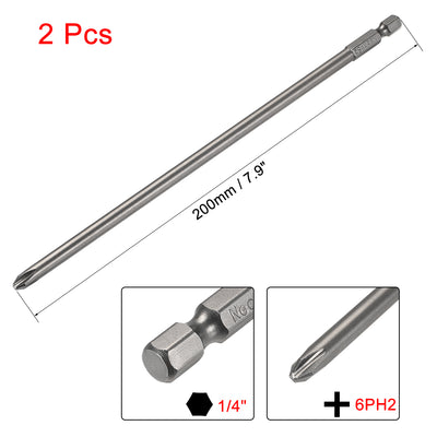 Harfington Uxcell 1/4-Inch Hex Shank 200mm Length Phillips Cross 6PH2 Magnetic Screw Driver S2 Screwdriver Bits 2pcs