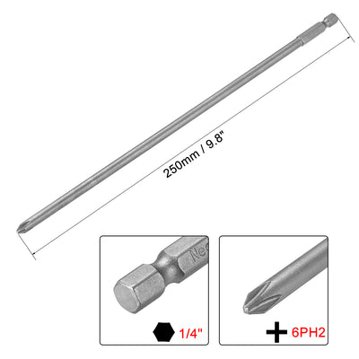 Harfington Uxcell 1/4-Inch Hex Shank 200mm Length Phillips Cross 6PH2 Magnetic Screw Driver S2 Screwdriver Bits 2pcs