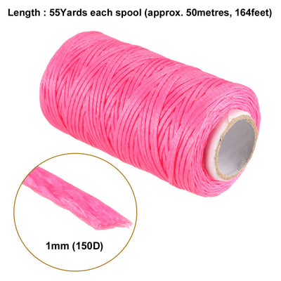 Harfington Uxcell Crafts 150D 1mm Leather Sewing Stitching Flat Waxed Thread String Cord (150D 1mm 50M, Fuchsia )