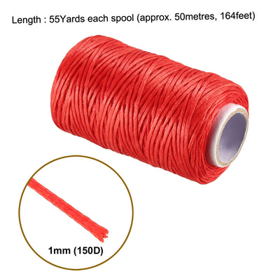 Harfington Uxcell Crafts 150D 1mm Leather Sewing Stitching Flat Waxed Thread String Cord (150D 1mm 50M, Fuchsia )