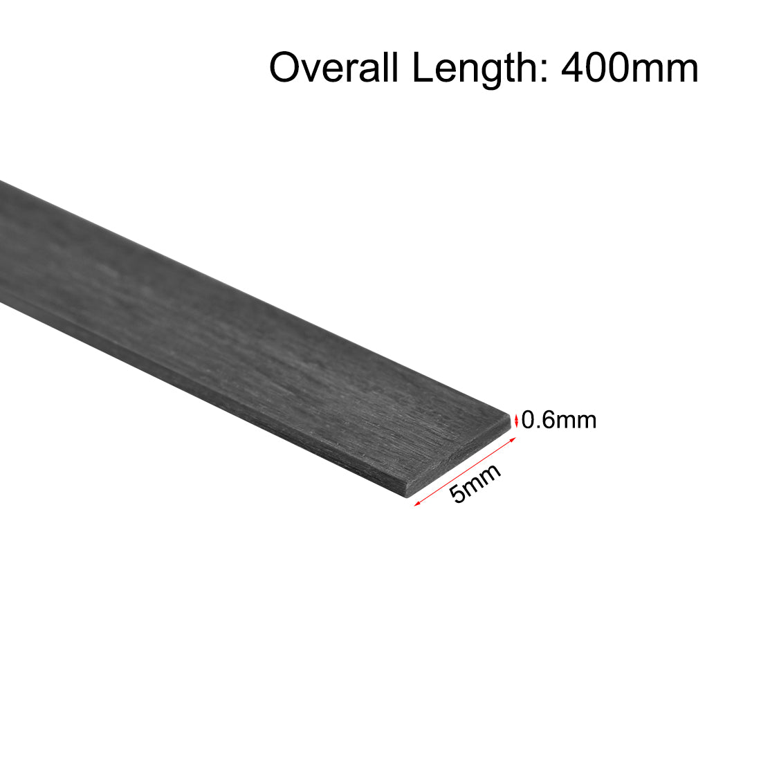 uxcell Uxcell Carbon Fiber Strip Bars 0.6x5mm 400mm Length Pultruded Carbon Fiber Strips for Kites, RC Airplane 1 Pcs