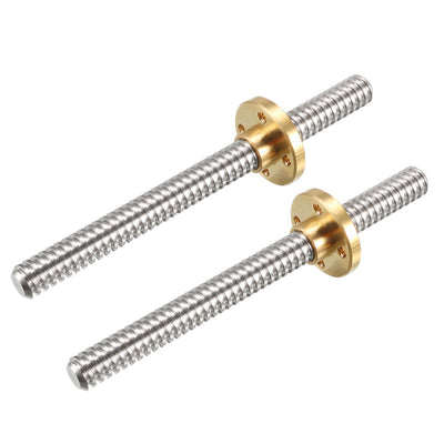 Harfington Uxcell 2PCS 100mm T8 Pitch 2mm Lead 4mm Lead Screw Rod with Copper Nut for 3D Printer