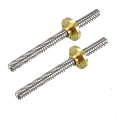 Harfington Uxcell 2PCS 100mm T8 Pitch 2mm Lead 12mm Lead Screw Rod with Copper Nut for 3D Printer