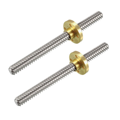 Harfington Uxcell 2PCS 100mm T8 Pitch 2mm Lead 14mm Lead Screw Rod with Copper Nut for 3D Printer