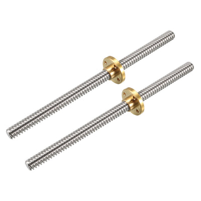 Harfington Uxcell 2PCS 150mm T8 Pitch 2mm Lead 2mm Lead Screw Rod with Copper Nut for 3D Printer