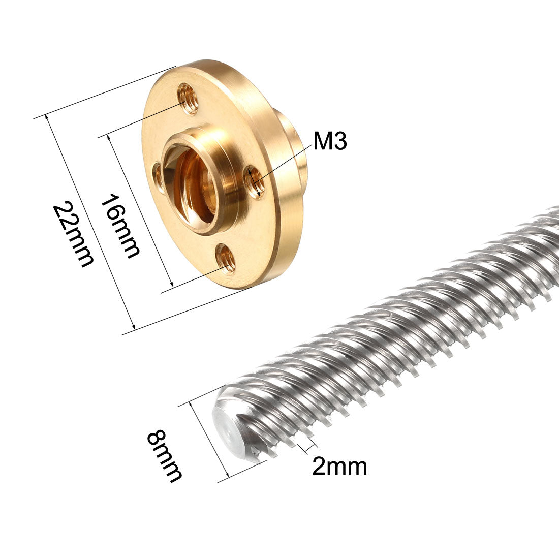 uxcell Uxcell 150mm T8 OD 8mm Stainless Steel Lead Screw Rod with Copper Nut (Acme Thread) for 3D Printer Z Axis
