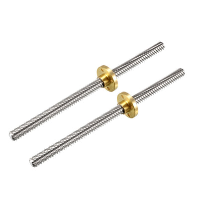 uxcell Uxcell 2PCS 150mm T8 OD 8mm Stainless Steel Lead Screw Rod with Copper Nut (Acme Thread) for 3D Printer Z Axis