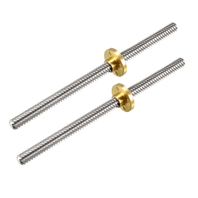 Harfington Uxcell 2PCS 150mm T8 Pitch 2mm Lead 14mm Lead Screw Rod with Copper Nut for 3D Printer