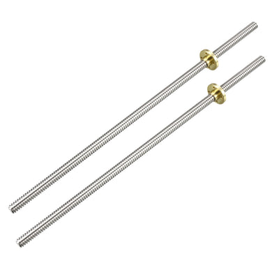 Harfington Uxcell 2PCS 300mm T8 Pitch 2mm Lead 2mm Lead Screw Rod with Copper Nut for 3D Printer