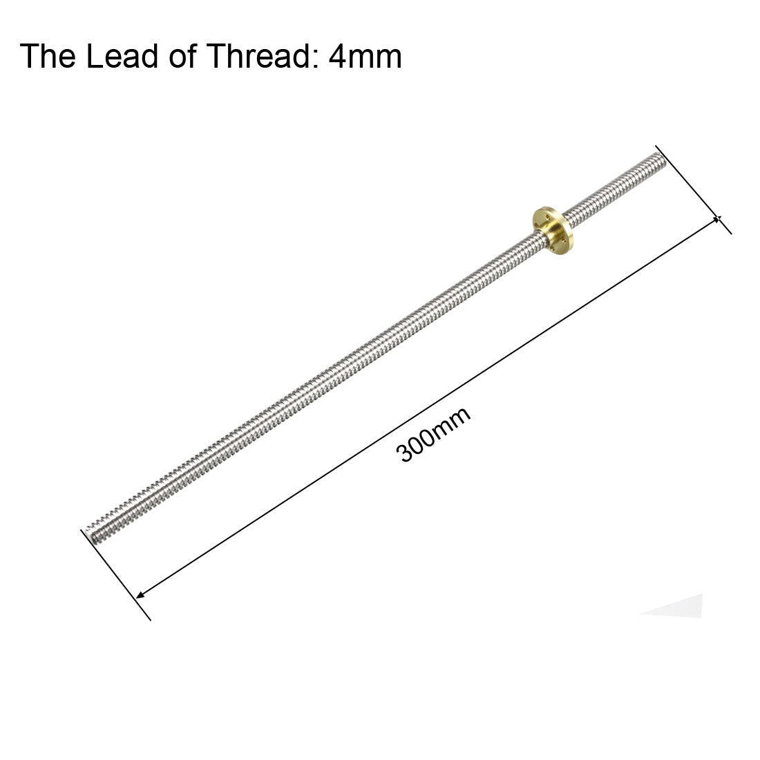uxcell Uxcell 300mm T8 Pitch 2mm Lead 4mm Lead Screw Rod with Copper Nut for 3D Printer