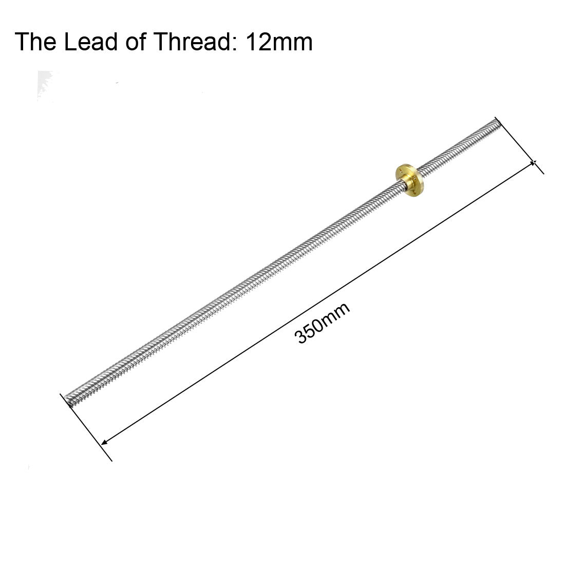 uxcell Uxcell 350mm T8 Pitch 2mm Lead 12mm Lead Screw Rod with Copper Nut for 3D Printer