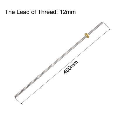 Harfington Uxcell 400mm T8 Pitch 2mm Lead 12mm Lead Screw Rod with Copper Nut for 3D Printer