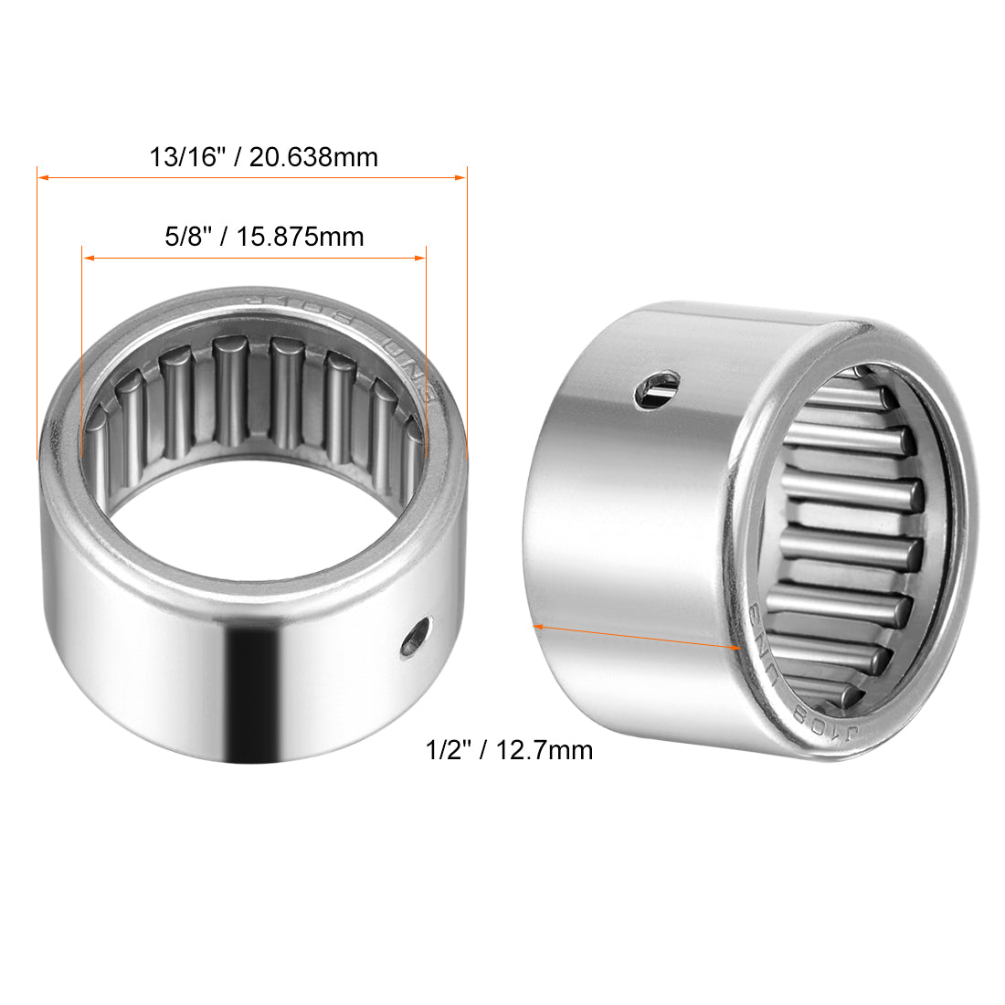 uxcell Uxcell Needle Roller Bearings, Open End Stamping Steel Drawn Cup Inch