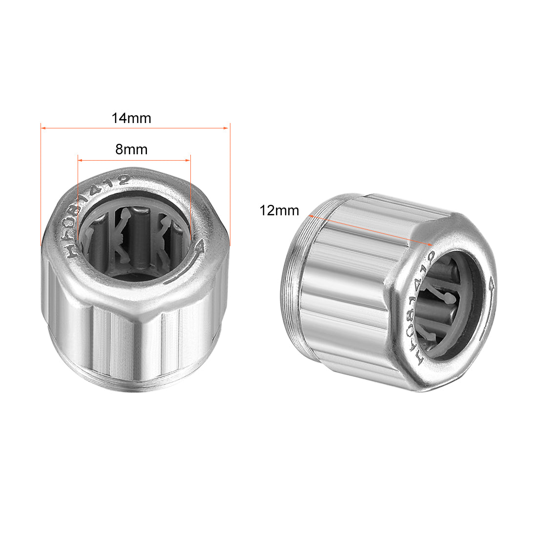 uxcell Uxcell Needle Roller Bearings, One Way Bearing, 8mm Bore 14mm OD 12mm Width