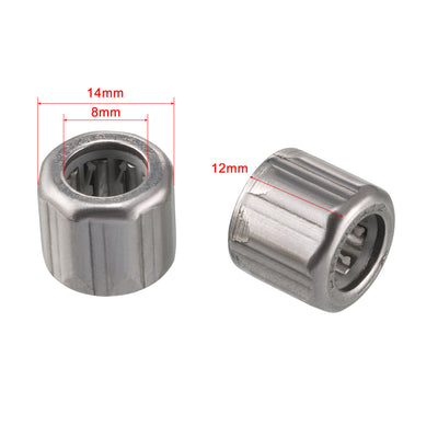 Harfington Uxcell 2 Pcs Needle Roller Bearings, 8mm Bore 14mm OD 12mm Width Chrome Steel Needles, One Way Clutch Bearing