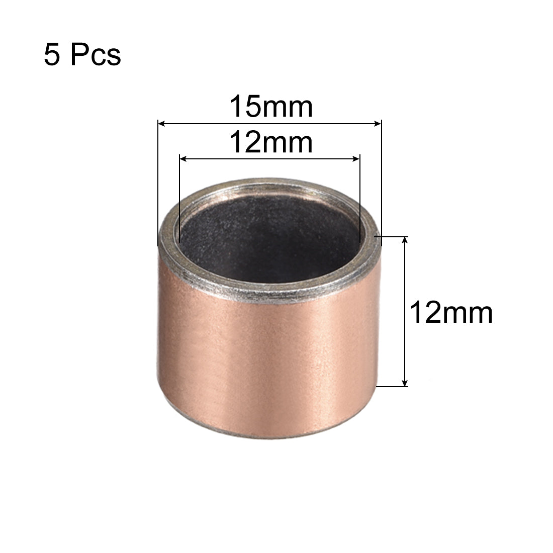 uxcell Uxcell Sleeve (Plain) Bearings 12mm Bore 15mm OD 12mm L Wrapped Oilless Bushings 5pcs