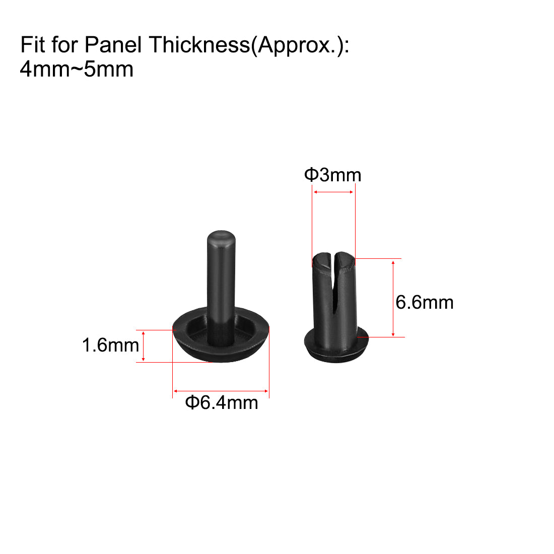 Uxcell Uxcell Push Clips Rivets 3mm x 4.6mm PCB Circuit Panel Nylon Fasteners Black 200 Pcs