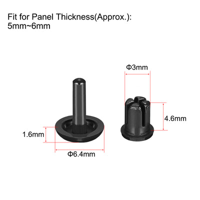 Harfington Uxcell Push Clips Rivets 3mm x 4.6mm PCB Circuit Panel Nylon Fasteners Black 200 Pcs