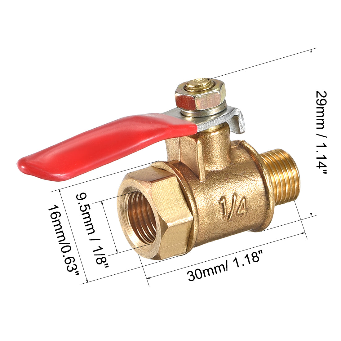 Uxcell Uxcell Brass Air Ball Valve Shut Off Switch G1/4 Male to Female Pipe accoupler