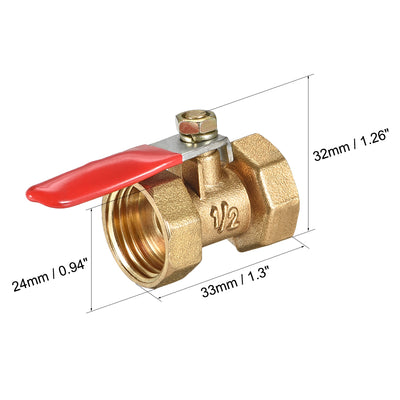 Harfington Uxcell Brass Air Ball Valve Shut Off Switch G1/2 Female to Female Pipe Coupler