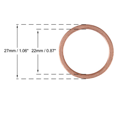 Harfington 20pcs Copper Washer Flat Sealing Gasket Ring Spacer for Car 22 x 27 x 1.5mm