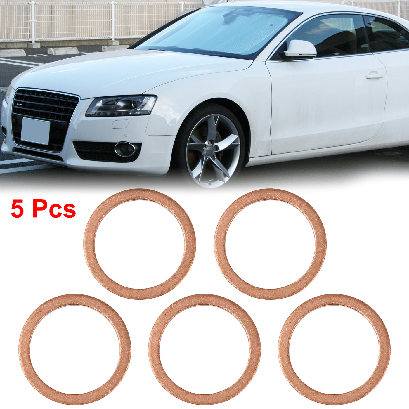 Harfington 5pcs Copper Washer Flat Sealing Gasket Ring Spacer for Car 22 x 28 x 1.5mm