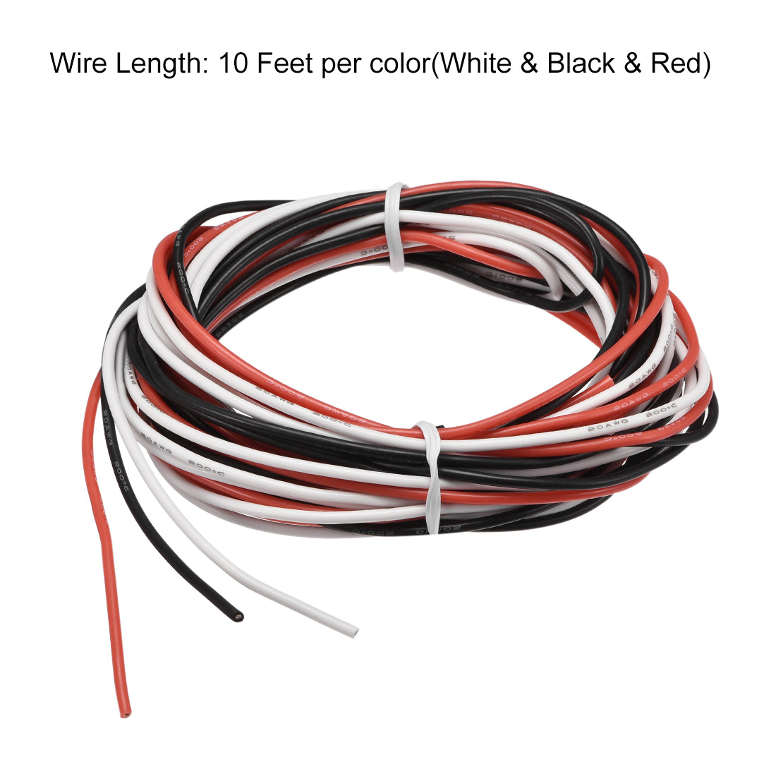 uxcell Uxcell Silicone Wire 20 AWG Electric Wire Stranded Wire 10 ft White & Black & Red
