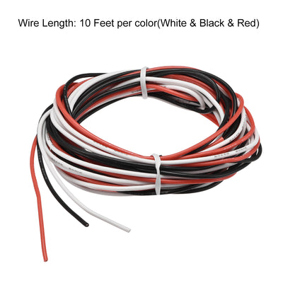 Harfington Uxcell Silicone Wire 20 AWG Electric Wire Stranded Wire 10 ft White & Black & Red