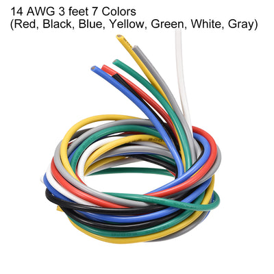 Harfington Uxcell Silicone Wire 14 AWG Electric Wire Stranded Copper Wire 3 ft 7 Colors